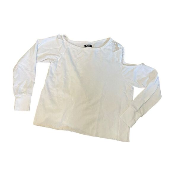 Michael Lauren Distressed Sweatshirt White French Terry Long Sleeve Crewneck S - Picture 11 of 11